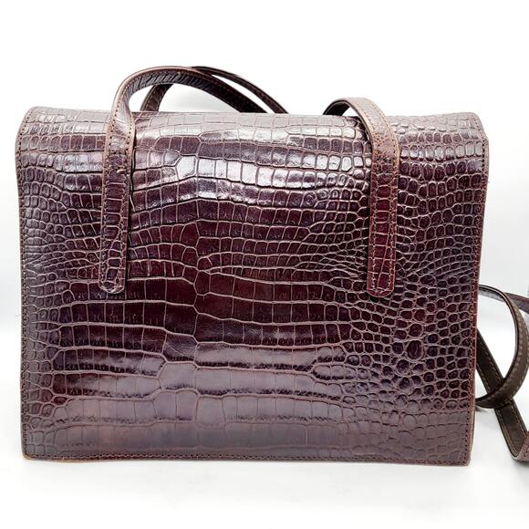 Bloomingdale's Handbags - Vintage Bloomingdale's Dark Brown Leather Croc Embossed Envelope Accordion Bag